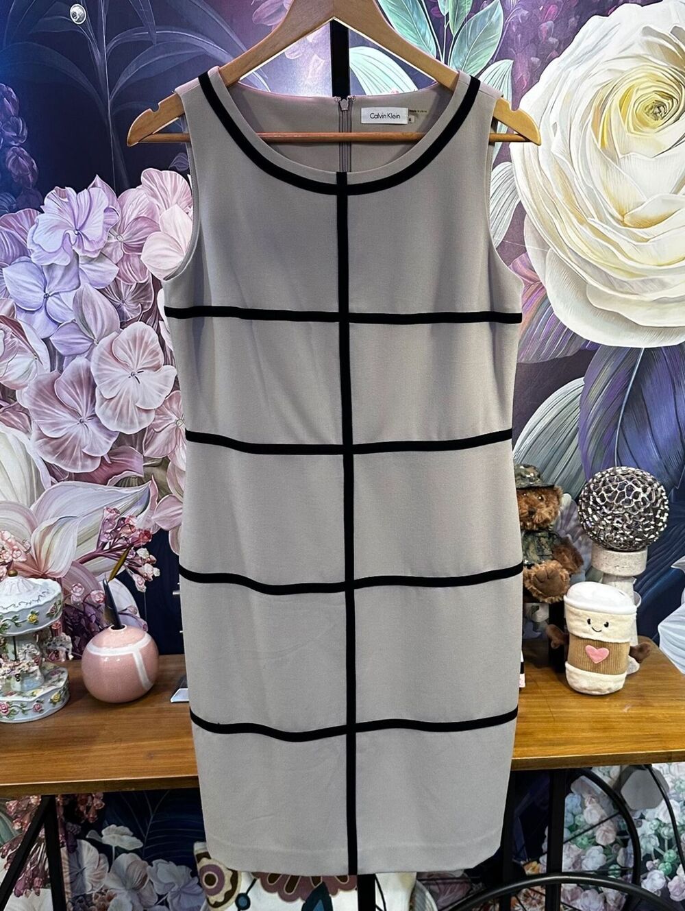 Calvin Klein 6 Grid Sheath Dress Office Siren Minimalist Workwear Clean Girl